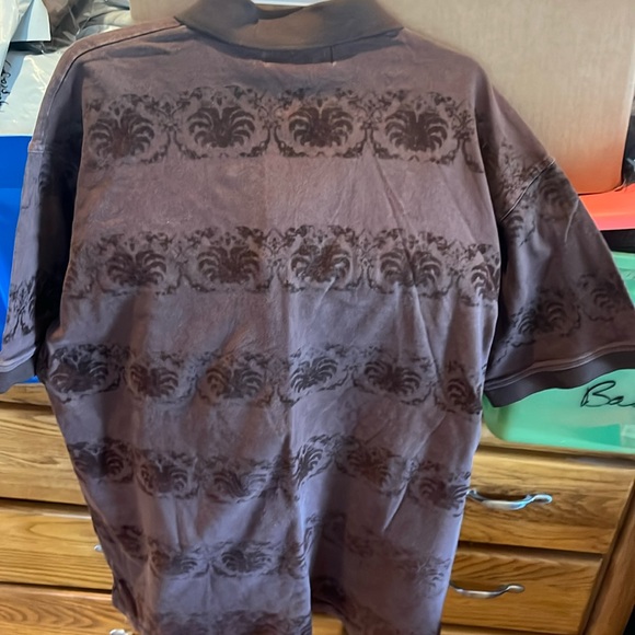 Vintage Pele Pelle BROWN velvet POLO shirt Marc Buchanan XL mens embroidered 3D - Picture 10 of 16